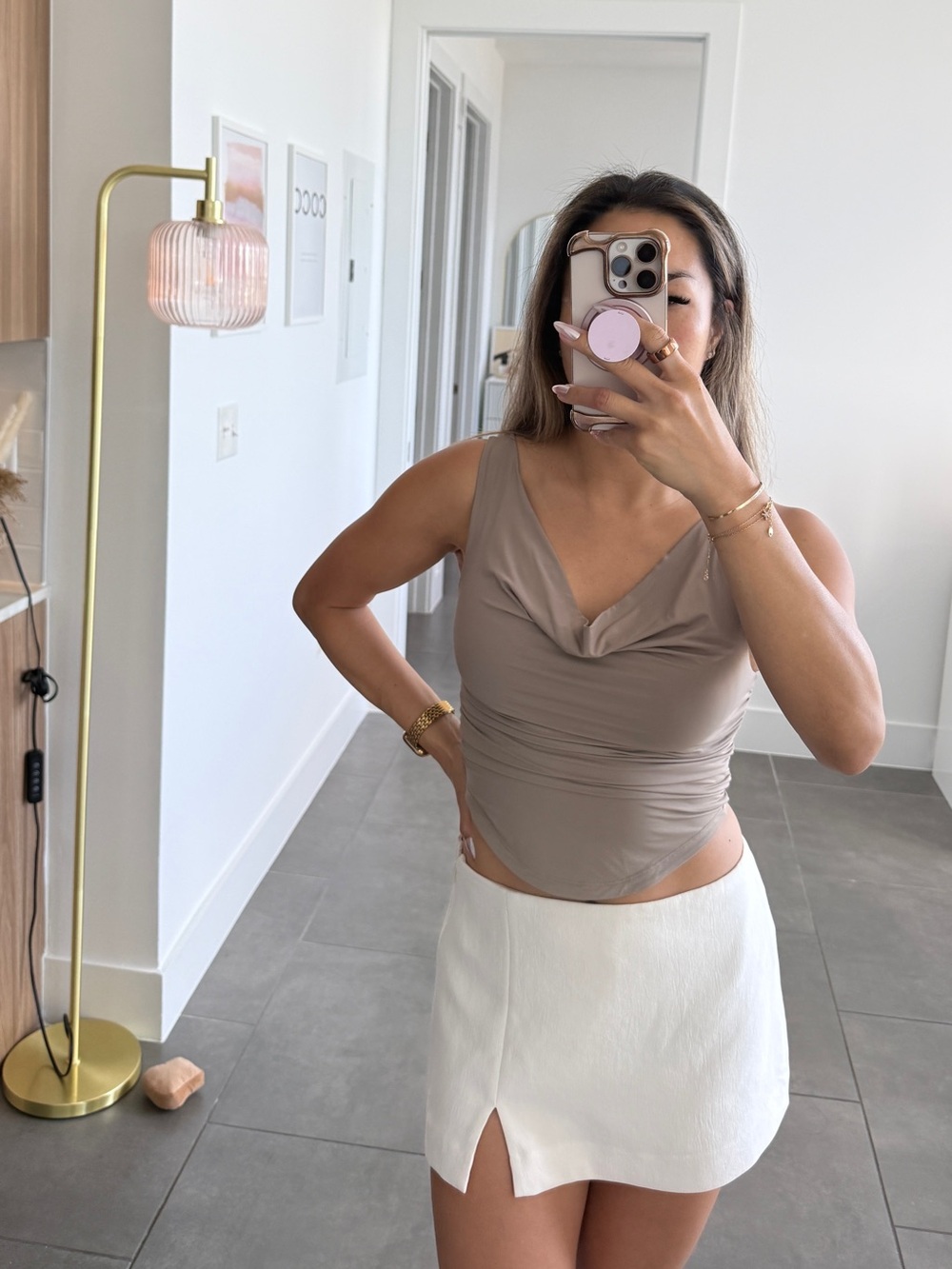 Aritzia Taupe Cowl-Neck Sleeveless Tank